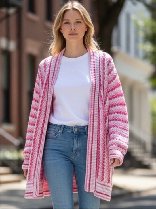 Grace + Karma Sweaters - Grace + Karma Chic Pink Striped Women's Cardigan NWT